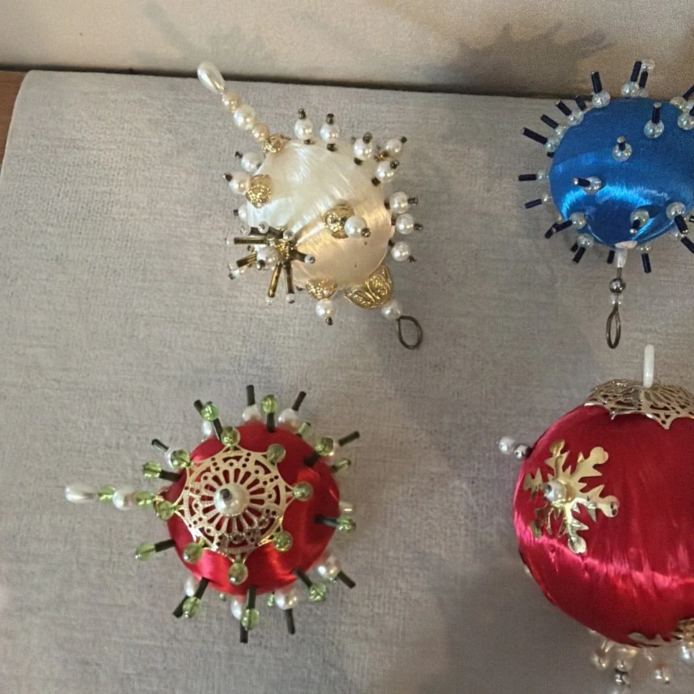 Vintage Lot of 9 Beautifully Handcrafted Beaded Embellished Pushpin Ornaments